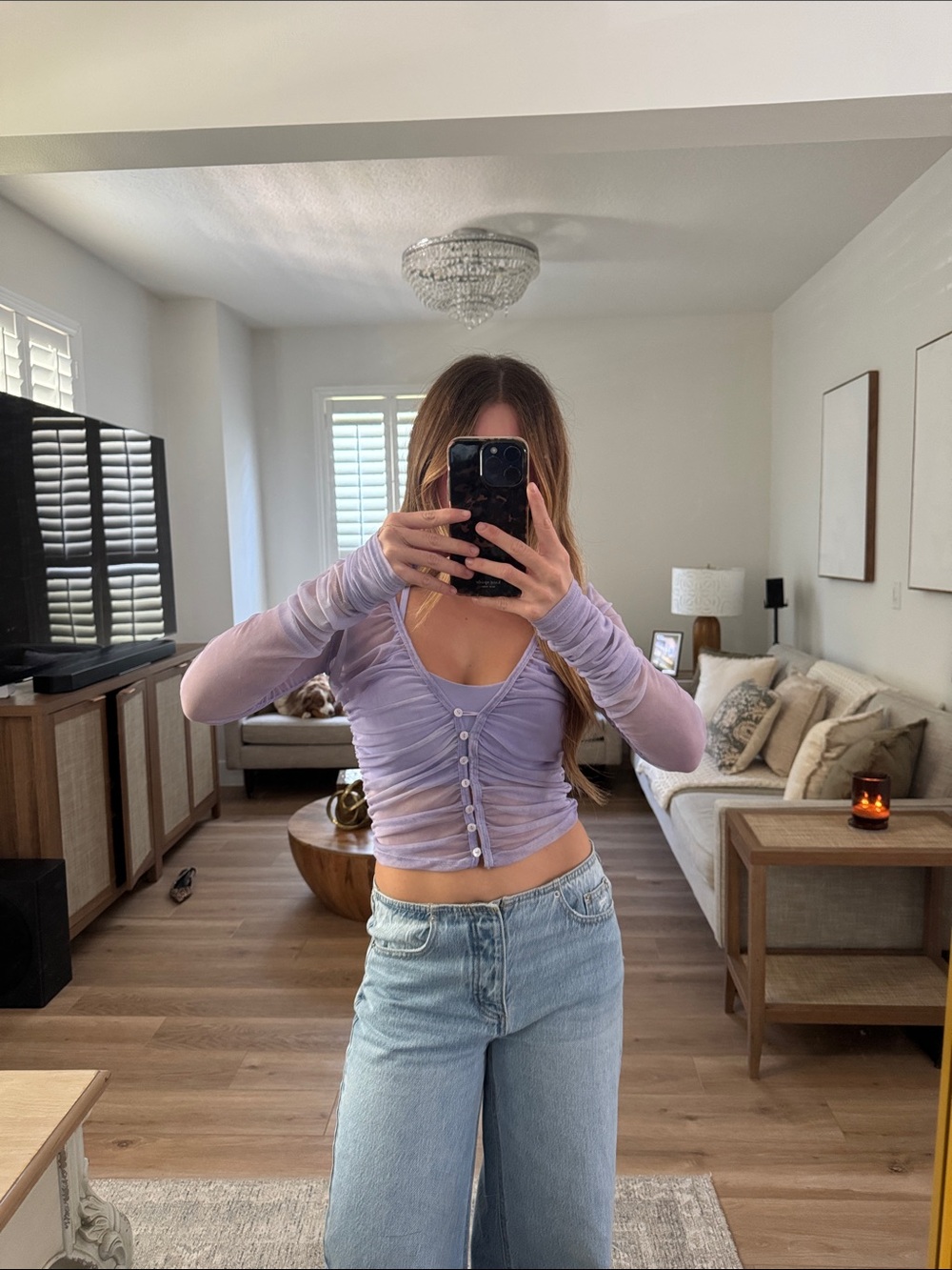 ZARA Purple Ruched Long-Sleeve Crop Top